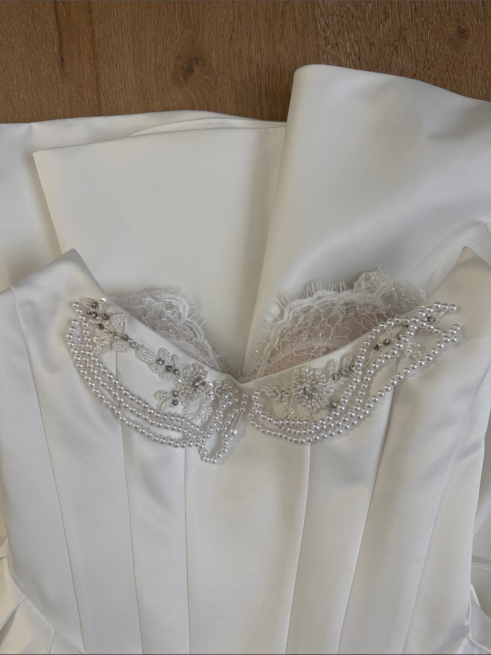 Elegant White Beaded Satin Corset Bridal Dress - Picture 2 of 4